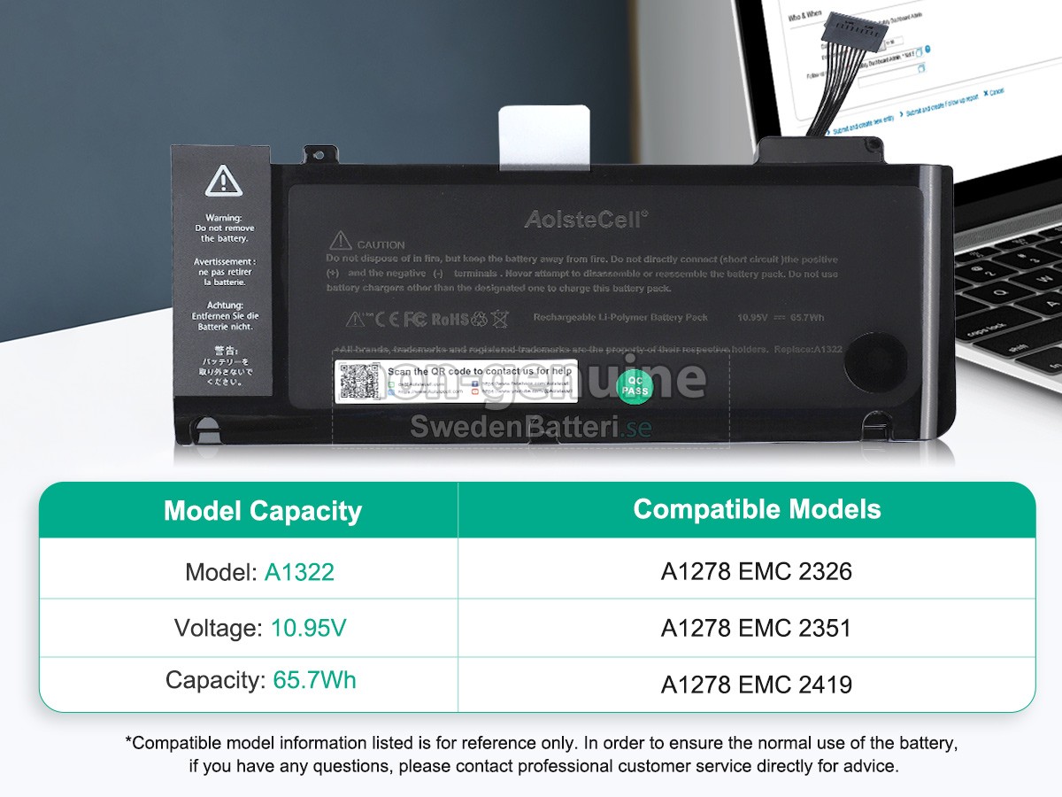 batteri till Apple MacBook Pro Core I5 2.5GHZ 13.3 inch A1278(EMC 2554*)